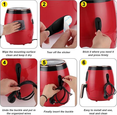 12 Pcs Cord Bundlers Organizer for Appliances, Black | Self Adhesive Kitchen Sticky Silicone Holder Organizer for Air Fryer, Toaster, Home Decorations Accessories in Kuwait