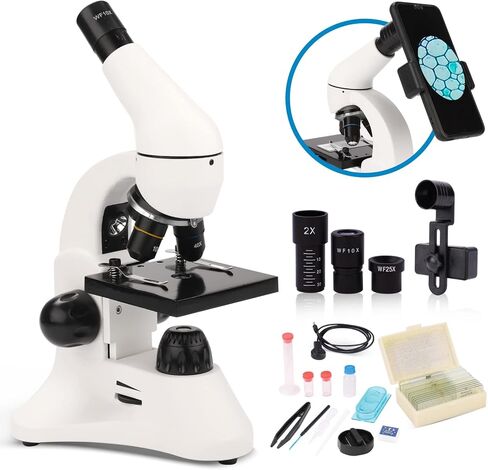 مجهر للبالغين والأطفال، مجهر أحادي العين 40X-2000X مع مجموعة علوم محول الهاتف شرائح المجهر، مجموعة المجاهر البيولوجية للطلاب مختبر التعليم المنزلي in Kuwait