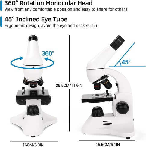 مجهر للبالغين والأطفال، مجهر أحادي العين 40X-2000X مع مجموعة علوم محول الهاتف شرائح المجهر، مجموعة المجاهر البيولوجية للطلاب مختبر التعليم المنزلي in Kuwait