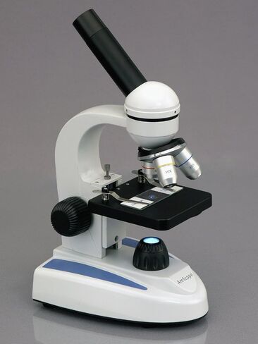 AmScope M149A مجهر أحادي مركب، عدسات WF10x وWF16x، تكبير 40x-640x، إضاءة LED، Brightfield، مكثف أحادي العدسة، مرحلة عادية، 110 فولت أو يعمل بالبطارية، إطار معدني عالي التحمل in Saudi Arabia