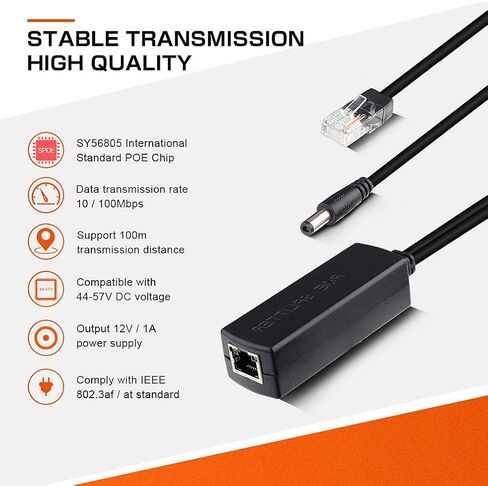 ipolex Active PoE Splitter - Power Over Ethernet Adapter, 48V to 12V, IEEE 802.3af Compliant, 10/100Mbps for Surveillance Camera, WAP and VoIP Phone, up to 100m, 2 Pack in Kuwait
