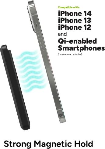 محفظة mophie snap+ Juice Pack 5K - أسود - بنك طاقة مغناطيسي متوافق مع الهواتف الذكية التي تدعم MagSafe وQi، ويعمل مع هواتف Apple وAndroid (غير متوافق مع iPhone 13 pro أو 13 Mini) in Saudi Arabia