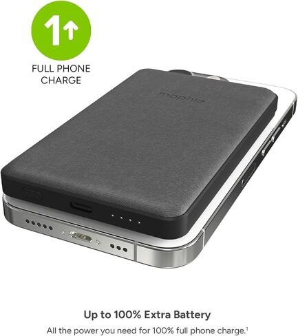 محفظة mophie snap+ Juice Pack 5K - أسود - بنك طاقة مغناطيسي متوافق مع الهواتف الذكية التي تدعم MagSafe وQi، ويعمل مع هواتف Apple وAndroid (غير متوافق مع iPhone 13 pro أو 13 Mini) in Saudi Arabia