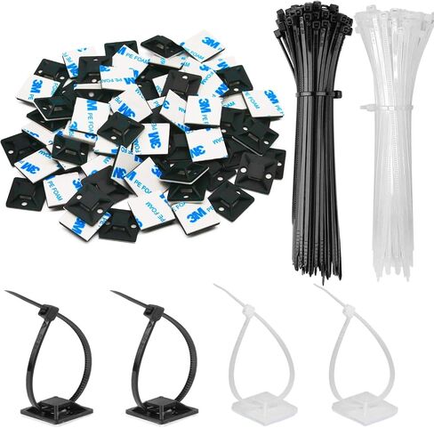 30 Pack 2 inch Zip Tie Adhesive Mounts Self Adhesive Cable Tie Base Holders with Multi-Purpose Tie wire clips with screw hole,Anchor stick on wire holder with 8 inch zip ties（White） in Saudi Arabia