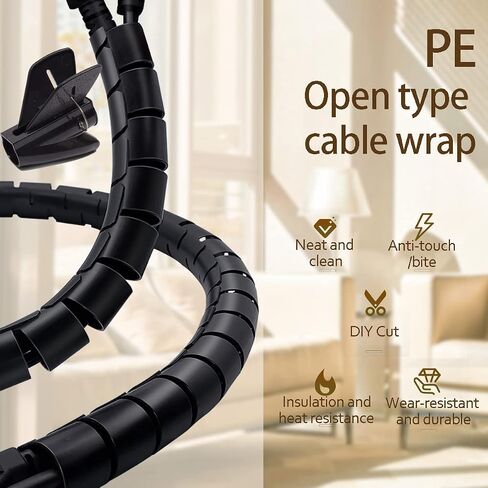13 1/8ft -1/2 Inch Cord Management Sleeve Braided Split Black Cable Protectors Pet Proof - Braided Self-Wrapping Wire Loom Tube for Desk PC/TV/Computer/Projector/Home Theater/Engine Bay in Saudi Arabia
