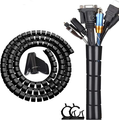 13 1/8ft -1/2 Inch Cord Management Sleeve Braided Split Black Cable Protectors Pet Proof - Braided Self-Wrapping Wire Loom Tube for Desk PC/TV/Computer/Projector/Home Theater/Engine Bay in Saudi Arabia