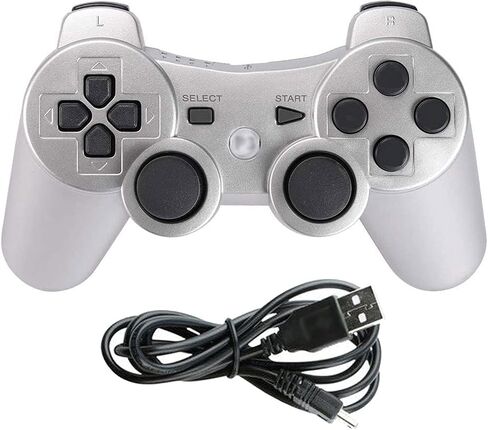 وحدة تحكم لاسلكية Linkshare لجهاز PS3، جهاز تحكم عن بعد بتقنية البلوتوث مزدوج الاهتزاز لجهاز Playstation 3 مع سلك شحن (فضي) in Kuwait
