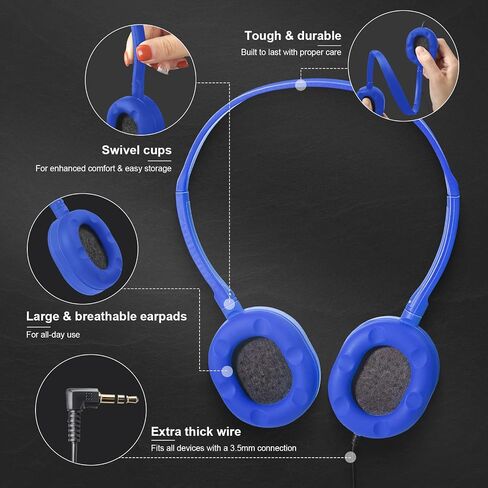 30 Pack Wired Headphones, Adjustable On Ear Headphones, Mixed Colors in Kuwait