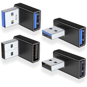 AreMe 90 Degree USB 3.0 Adapter 4 Pack, Up&Down, Left&Right Angle, Black | USB A Male to Female Converter Extender for PC, Laptop, USB A Charger, Power Bank and More in Saudi Arabia