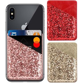 Sparkel PU Leather Cell Phone Wallet, Adhesive Sticker Cash Credit Card Holder for Back of Phone, Stick On Pouch Sleeve Pocket Compatible with iPhone Samsung Galaxy Android Most Phones