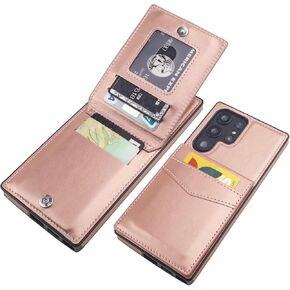 محفظة KIHUWEY لهاتف Samsung Galaxy S23 Ultra مع حامل بطاقة الائتمان، غطاء حماية متين من الجلد الفاخر بمشبك مغناطيسي لهاتف Samsung Galaxy S23 Ultra 6.8 بوصة (أسود)