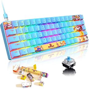 لوحة مفاتيح ألعاب ميكانيكية محمولة بنسبة 60% 18 Chroma RGB بإضاءة خلفية فائقة الصغر و68 مفتاحًا صبغ التسامي PBT مفاتيح كاملة مريحة مضادة للظلال متوافقة مع PS4، PS5، الكمبيوتر الشخصي، اللاعبين، الطابعة (مفتاح أزرق/أزرق) in Kuwait