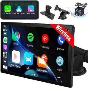ستيريو سيارة محمول لاسلكي Apple Carplay Android Auto، راديو سيارة بشاشة تعمل باللمس 9 بوصة مع بلوتوث، كاميرا عالية الدقة، وصلة مرآة، التحكم الصوتي، كابل AUX، FM/USB/TF، يدعم لوحة قيادة الشاحنة in Kuwait