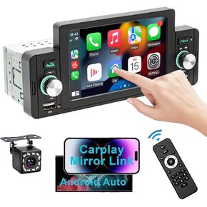 ستيريو سيارة أحادي الدين مقاس 5 بوصات، لراديو السيارة Apple Carplay وAndroid Auto Touch Screen، مع وصلة مرآة، BT، FM، 12 كاميرا احتياطية LED، مدخل USB لصوت السيارة والفيديو in Kuwait