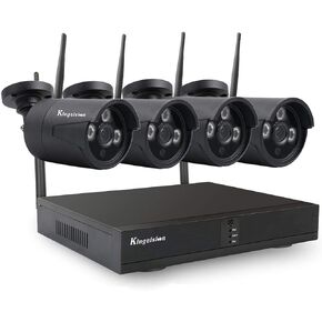 نظام كاميرا مراقبة منزلية لاسلكية 1296 بكسل واي فاي، طقم نظام كاميرا مراقبة فيديو Kingvision 8CH NVR مع 4 قطع 3.0 ميجابكسل كاميرات CCTV IP مقاومة للماء للأماكن الخارجية/الداخلية in Kuwait