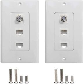JIEYI 15A لوحة حائط لمنفذ الطاقة ومنفذين Cat6 إيثرنت لوحة حائط من نوع ديكورا (1 حزمة، 2xOutlet+2xCat6)