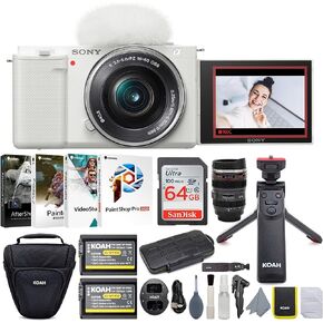 Sony Alpha Mirrorless Vlog Camera Bundle (White) | Battery, Memory Card, Dual Charger, Carrying Case, Software Suite, (8 items) in Kuwait
