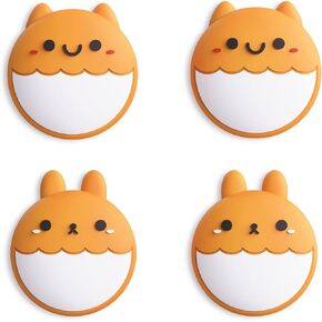 eXtremeRate PlayVital Rabbit & Squirrel Cute Switch Thumb Grip Caps, Caution Yellow Joystick Caps for Nintendo Switch Lite, Silicone Analog Cover Thumbstick Grips for Switch OLED Joycon