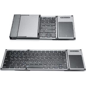 ZenRich Foldable Bluetooth Keyboard, Wireless Tri-Folding Portable Keyboard with Touchpad (Sync Up to 3 Devices), Full Size Ultra Slim Travel Keyboard for Windows/iOS/Android/OS/HMS, Grey in Kuwait