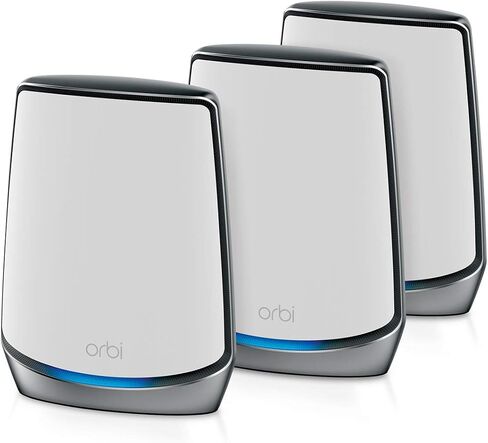 نظام NETGEAR Orbi Tri-Band WiFi 6 Mesh (RBK862S) - جهاز توجيه مزود بموسع قمر صناعي واحد، تغطية تصل إلى 5400 قدم مربع، 100 جهاز، منفذ إنترنت 10 جيجا، اشتراك Armor، AX6000 (حتى 6 جيجابت في الثانية) in Kuwait