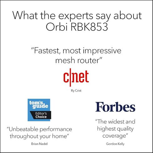 نظام NETGEAR Orbi Tri-Band WiFi 6 Mesh (RBK862S) - جهاز توجيه مزود بموسع قمر صناعي واحد، تغطية تصل إلى 5400 قدم مربع، 100 جهاز، منفذ إنترنت 10 جيجا، اشتراك Armor، AX6000 (حتى 6 جيجابت في الثانية) in Kuwait