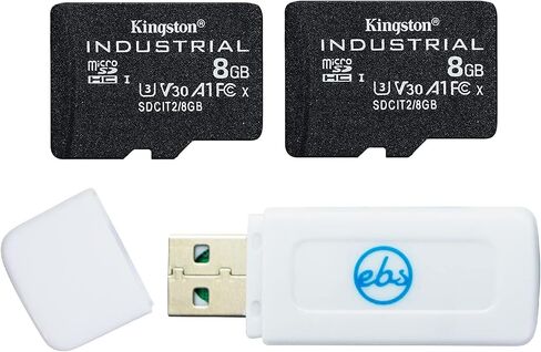 بطاقة Kingston Industrial Micro SD سعة 8 جيجابايت (عبوتان) فئة 10 UHS-I مع محول (SDCIT2/8 جيجابايت) مع (1) كل شيء ما عدا قارئ بطاقة الذاكرة Stromboli MicroSDHC وSD in Saudi Arabia