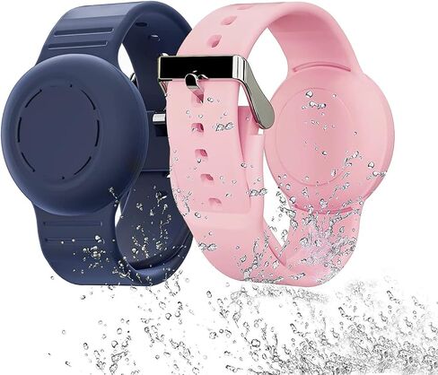Waterproof Airtag Bracelet for Kids,Hidden Airtag Wristband Kids,2 Pack Silicon Anti-Lost Apple Airtag Holder Case for Child,Airtag Case Cover Watch Band GPS Tracker for Toddler-Black+Blue in Saudi Arabia