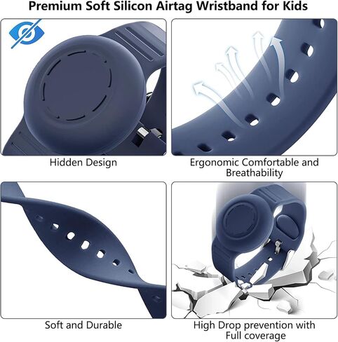 Waterproof Airtag Bracelet for Kids,Hidden Airtag Wristband Kids,2 Pack Silicon Anti-Lost Apple Airtag Holder Case for Child,Airtag Case Cover Watch Band GPS Tracker for Toddler-Black+Blue in Saudi Arabia