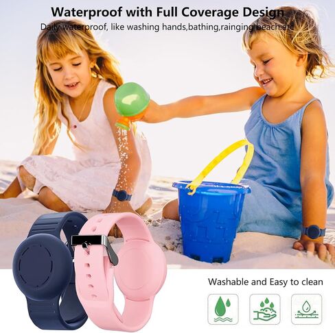 Waterproof Airtag Bracelet for Kids,Hidden Airtag Wristband Kids,2 Pack Silicon Anti-Lost Apple Airtag Holder Case for Child,Airtag Case Cover Watch Band GPS Tracker for Toddler-Black+Blue in Saudi Arabia