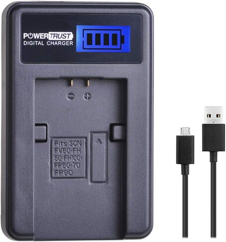 PowerTrust (2-Pack) NP-FH50 FH50 Battery + LCD USB Charger for Sony NP-FH40 NP-FH30 NP-FP50 NP-FP51 and Sony A230 A290 A330 A380 A390 DSC-HX1 HX100 HX200 HDR-TG1E TG3 TG5 TG7 Camera in Saudi Arabia