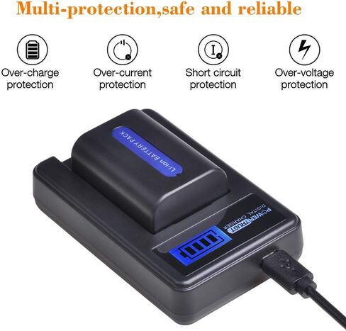 PowerTrust (2-Pack) NP-FH50 FH50 Battery + LCD USB Charger for Sony NP-FH40 NP-FH30 NP-FP50 NP-FP51 and Sony A230 A290 A330 A380 A390 DSC-HX1 HX100 HX200 HDR-TG1E TG3 TG5 TG7 Camera in Saudi Arabia