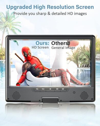 Arafuna 12.5" Portable DVD Player for Car, 10.5" HD Swivel Screen with Car Headrest Holder, 5-Hour Rechargeable Battery, Support USB/SD/Sync TV, Regions Free, Last Memory in Kuwait