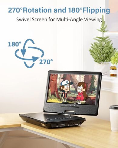 Arafuna 12.5" Portable DVD Player for Car, 10.5" HD Swivel Screen with Car Headrest Holder, 5-Hour Rechargeable Battery, Support USB/SD/Sync TV, Regions Free, Last Memory in Kuwait