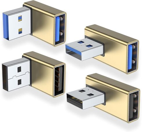 AreMe 90 Degree USB 3.0 Adapter 4 Pack, Up&Down, Left&Right Angle, Black | USB A Male to Female Converter Extender for PC, Laptop, USB A Charger, Power Bank and More in Saudi Arabia