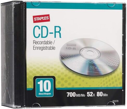 STAPLES 483050 700MB 80MIN 52X CD-R Slim Jewel Case 10/Pack (32370) in Saudi Arabia