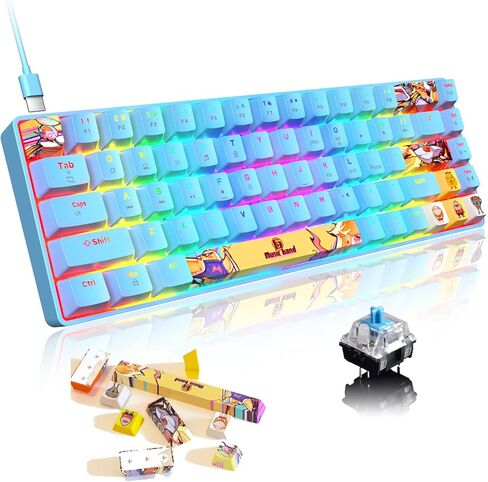 لوحة مفاتيح ألعاب ميكانيكية محمولة بنسبة 60% 18 Chroma RGB بإضاءة خلفية فائقة الصغر و68 مفتاحًا صبغ التسامي PBT مفاتيح كاملة مريحة مضادة للظلال متوافقة مع PS4، PS5، الكمبيوتر الشخصي، اللاعبين، الطابعة (مفتاح أزرق/أزرق) in Kuwait