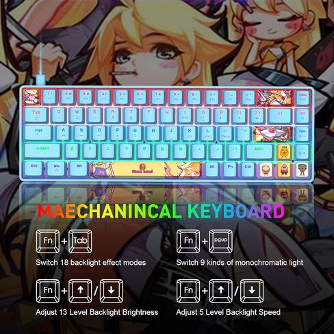لوحة مفاتيح ألعاب ميكانيكية محمولة بنسبة 60% 18 Chroma RGB بإضاءة خلفية فائقة الصغر و68 مفتاحًا صبغ التسامي PBT مفاتيح كاملة مريحة مضادة للظلال متوافقة مع PS4، PS5، الكمبيوتر الشخصي، اللاعبين، الطابعة (مفتاح أزرق/أزرق) in Kuwait
