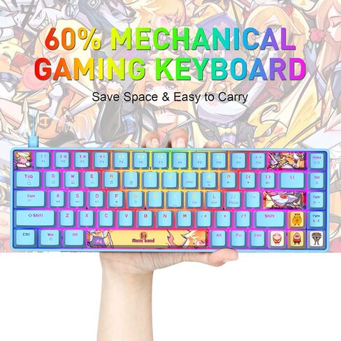 لوحة مفاتيح ألعاب ميكانيكية محمولة بنسبة 60% 18 Chroma RGB بإضاءة خلفية فائقة الصغر و68 مفتاحًا صبغ التسامي PBT مفاتيح كاملة مريحة مضادة للظلال متوافقة مع PS4، PS5، الكمبيوتر الشخصي، اللاعبين، الطابعة (مفتاح أزرق/أزرق) in Kuwait