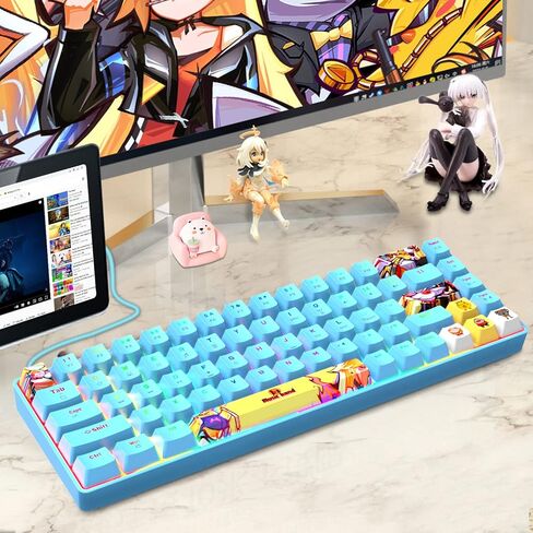 لوحة مفاتيح ألعاب ميكانيكية محمولة بنسبة 60% 18 Chroma RGB بإضاءة خلفية فائقة الصغر و68 مفتاحًا صبغ التسامي PBT مفاتيح كاملة مريحة مضادة للظلال متوافقة مع PS4، PS5، الكمبيوتر الشخصي، اللاعبين، الطابعة (مفتاح أزرق/أزرق) in Kuwait