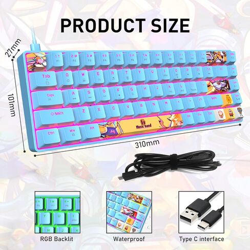 لوحة مفاتيح ألعاب ميكانيكية محمولة بنسبة 60% 18 Chroma RGB بإضاءة خلفية فائقة الصغر و68 مفتاحًا صبغ التسامي PBT مفاتيح كاملة مريحة مضادة للظلال متوافقة مع PS4، PS5، الكمبيوتر الشخصي، اللاعبين، الطابعة (مفتاح أزرق/أزرق) in Kuwait