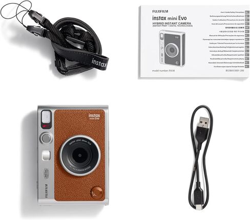 Fujifilm Instax Mini EVO Instant Camera (Brown) w/BuzzPhoto Microfiber Cleaning Cloth and 2 Twin Packs Mini Instant Film in Kuwait
