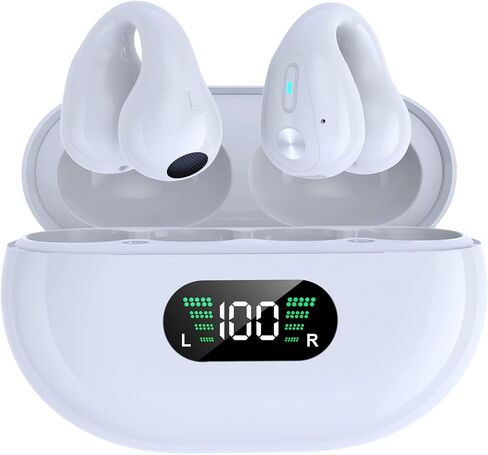 BWISUP Wireless Ear Clip Bone Conduction Headphones Bluetooth, 2023 New Mini Open Ear Headphones Wireless Bluetooth, Waterproof Sport Running Earring Earphone (New White) (White) in Saudi Arabia