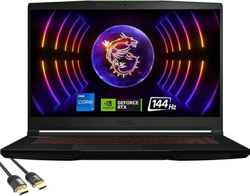 MSI GF63 Thin Gaming Laptop, 15.6" FHD IPS 144Hz, 12th Gen Intel 10-Core i7-12650H, Geforce RTX 4050, 64GB DDR4, 2TB PCIe SSD+2TB HDD, Backlit, RJ45, USB-C, WiFi 6, Win 11, Free HDMI 2.1 Cable in Saudi Arabia