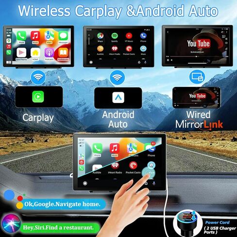 ستيريو سيارة محمول لاسلكي Apple Carplay Android Auto، راديو سيارة بشاشة تعمل باللمس 9 بوصة مع بلوتوث، كاميرا عالية الدقة، وصلة مرآة، التحكم الصوتي، كابل AUX، FM/USB/TF، يدعم لوحة قيادة الشاحنة in Kuwait