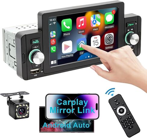 Single Din Car Stereo 5 Inch,for Apple Carplay & Android Auto Touchscreen Car Radio, with Mirror-Link,BT,FM,12 LED Backup Camera,USB Input Car Audio Video Playe in Saudi Arabia