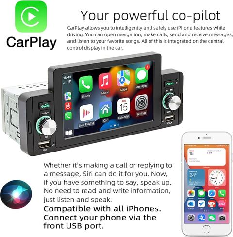 Single Din Car Stereo 5 Inch,for Apple Carplay & Android Auto Touchscreen Car Radio, with Mirror-Link,BT,FM,12 LED Backup Camera,USB Input Car Audio Video Playe in Saudi Arabia
