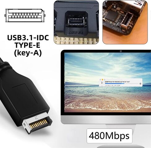 Cablecc Dual USB 3.1 Front Panel Socket Key-A Type-E to USB 2.0 Type-A & 9Pin 10Pin Mainboard Header Male Cable Extension Adapter in Kuwait