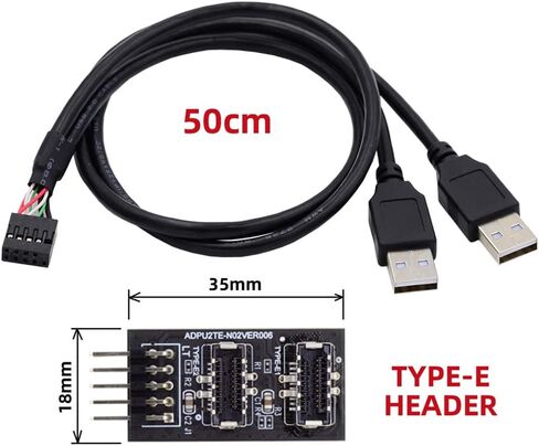 Cablecc Dual USB 3.1 Front Panel Socket Key-A Type-E to USB 2.0 Type-A & 9Pin 10Pin Mainboard Header Male Cable Extension Adapter in Kuwait