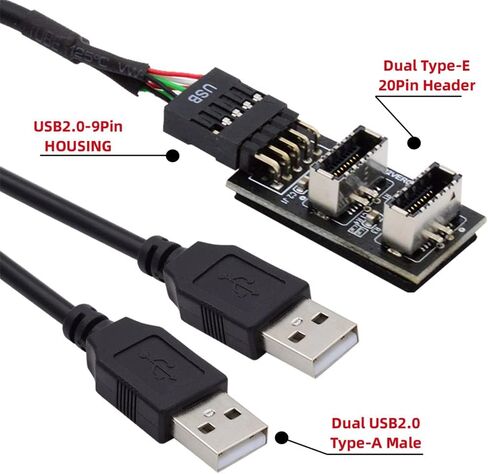 Cablecc Dual USB 3.1 Front Panel Socket Key-A Type-E to USB 2.0 Type-A & 9Pin 10Pin Mainboard Header Male Cable Extension Adapter in Kuwait