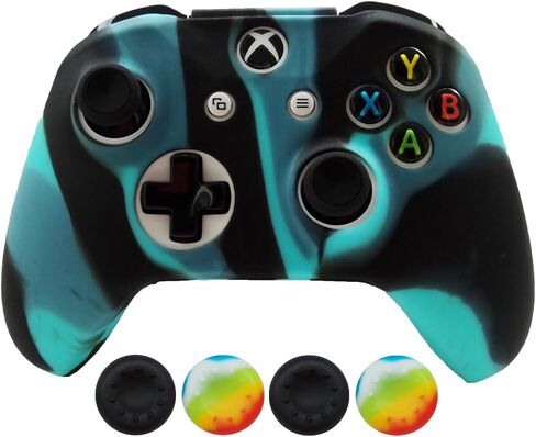 Silicone Controller Cover Skin Protector Case Faceplates Kits for Xbox One X/One S/Slim Controller with 8pcs Thumb Grips Caps(Blue,Red) in Saudi Arabia